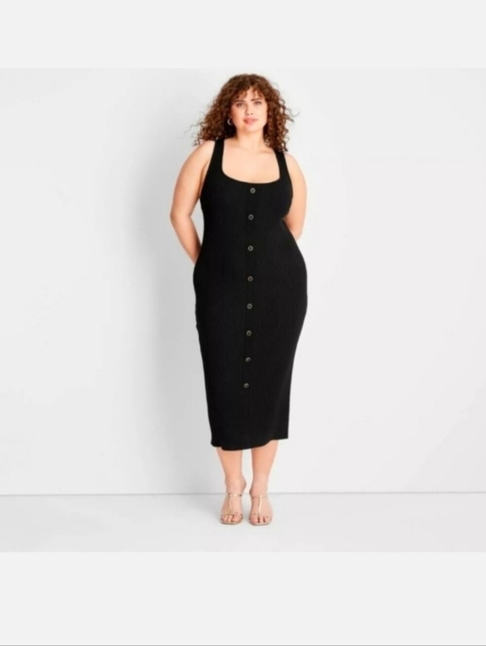 Future Collective Jenee Naylor - Sleeveless Black  Ribbed Midi Dress